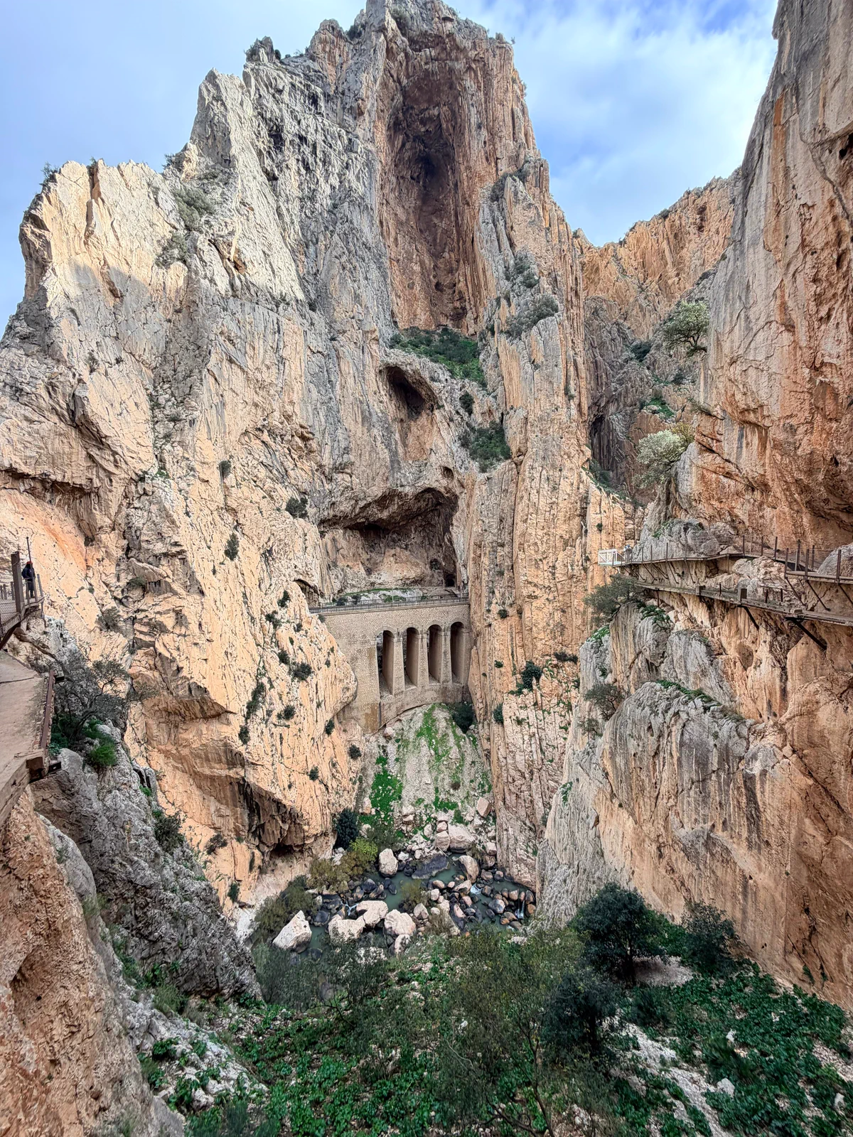 Caminito del Rey walkways running along the gorge wall