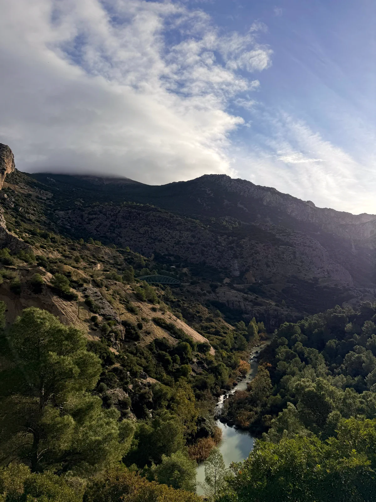 Valley, water and mountains on the approach to Caminito del Rey