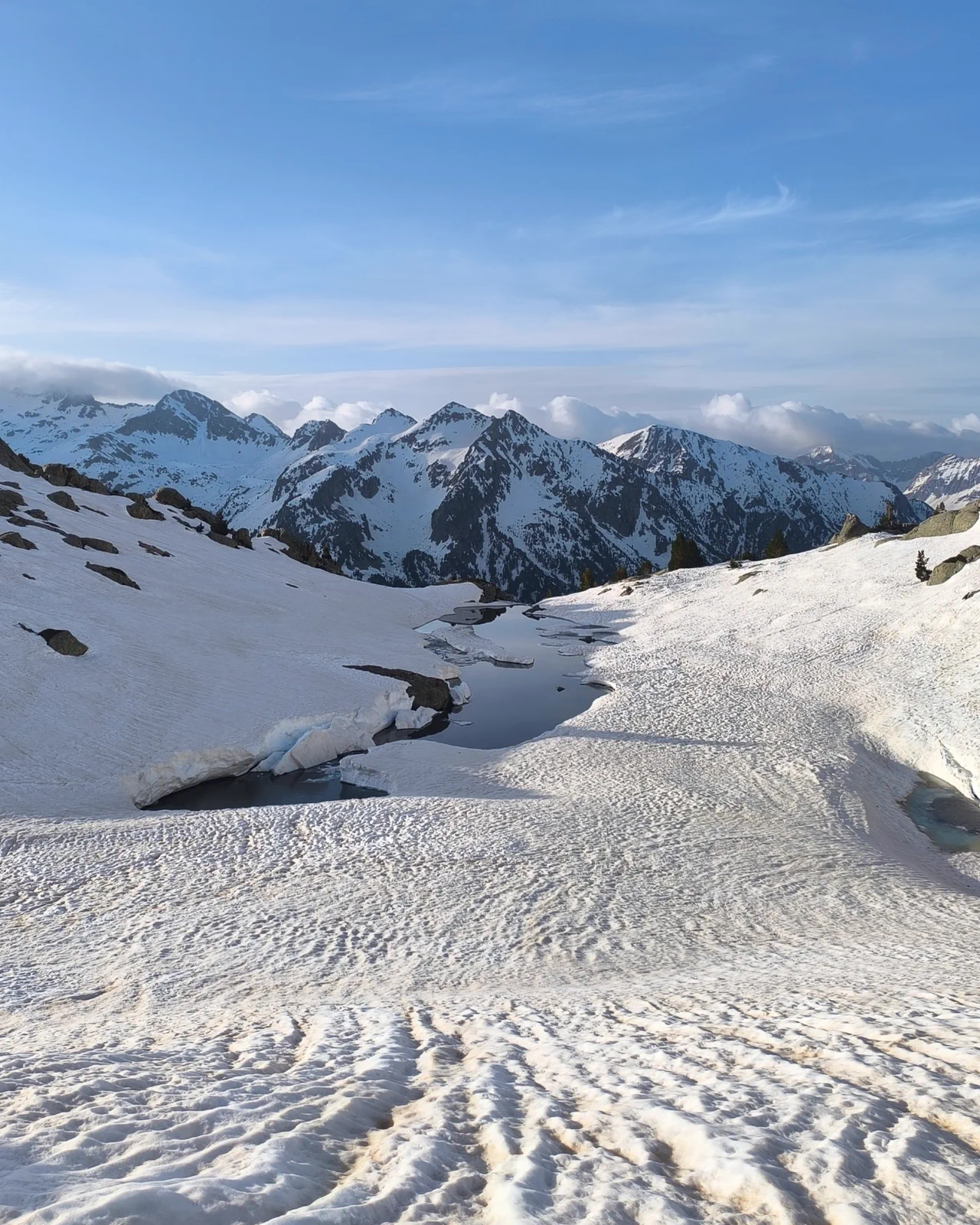 Panorama of snow-covered peaks on the approach to Garmo Negro