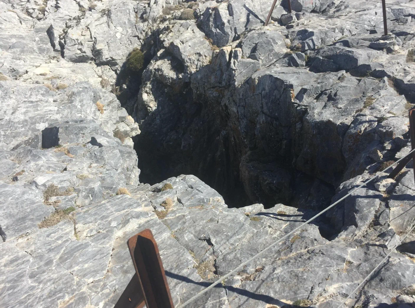 Fenced area near a sinkhole on La Maroma