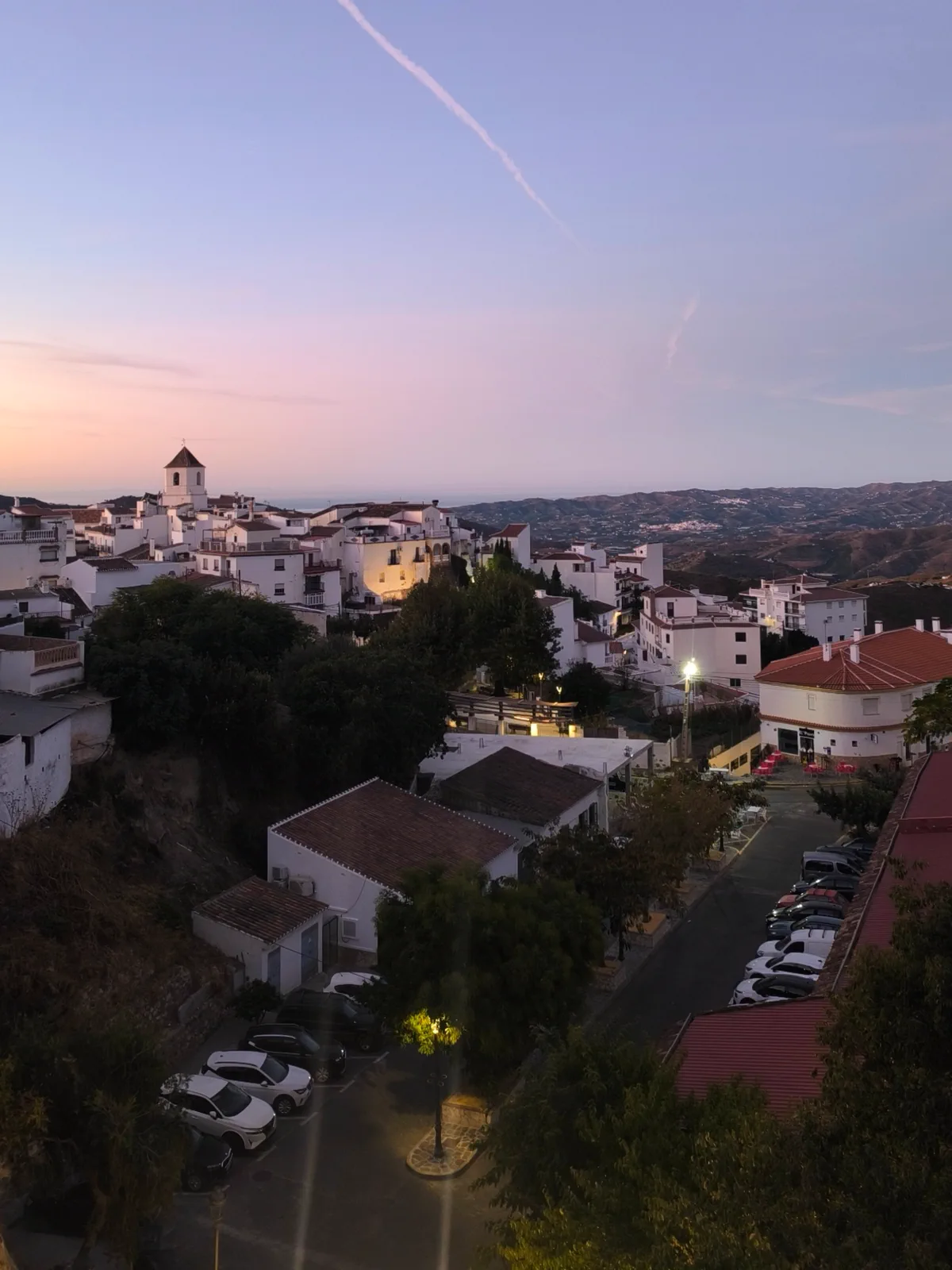 Canillas de Aceituno at dusk from the route hillside